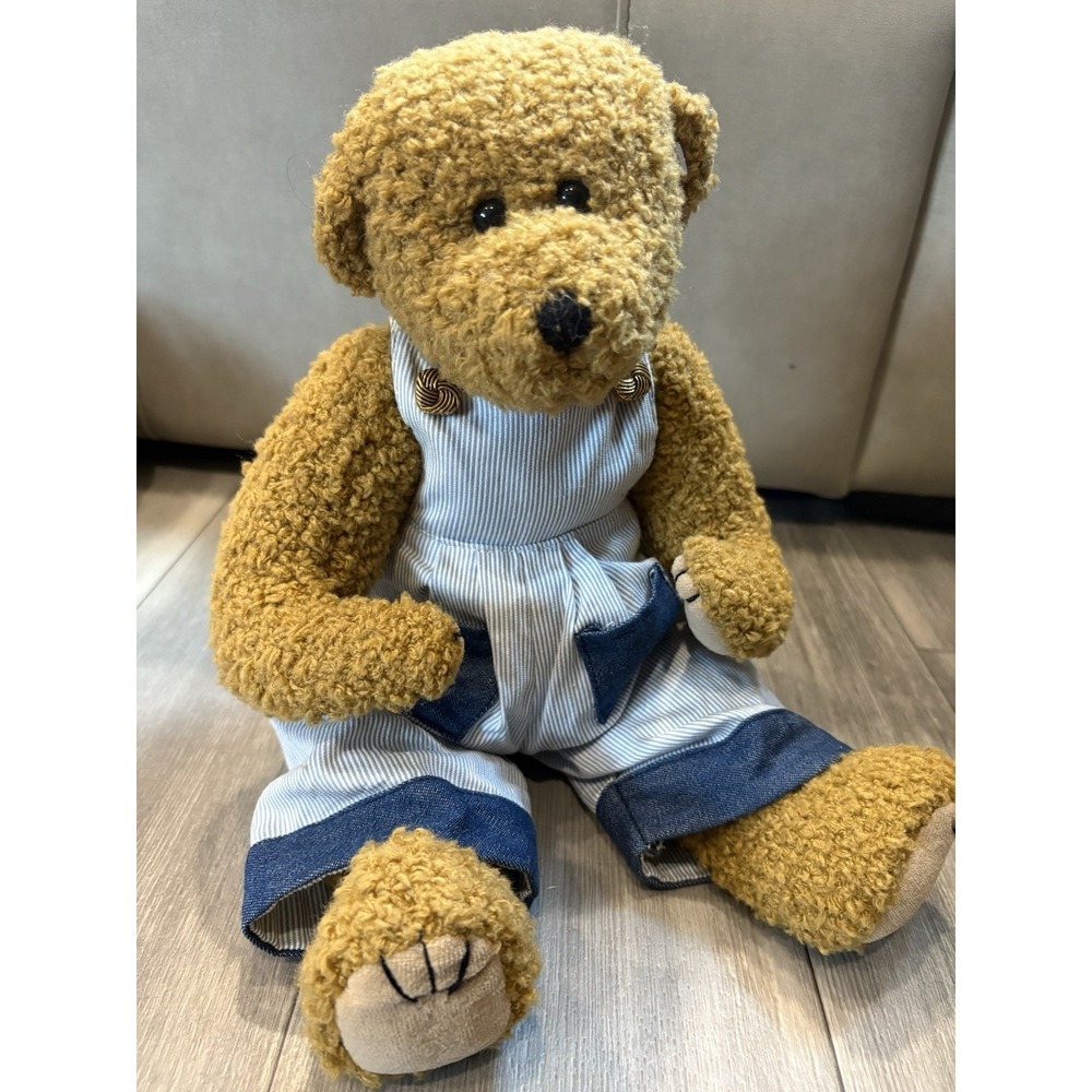 Vintage 1993 TY Teddy Bear CURLY Plush Stuffed Animal Overalls Collectible 15in